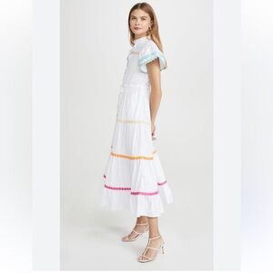 Mazik white Colorful stripe Dress with Rainbow Accents S